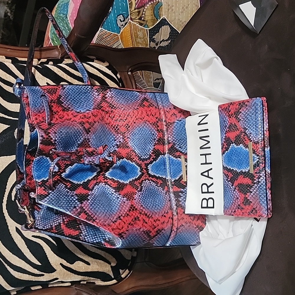 Snakeskin drawstring handbag